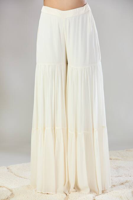 Shop_Astha Narang_White Georgette Sequins, Cut Work V-neck Embroidered Front Open Jacket Kurta Set _Online_at_Aza_Fashions