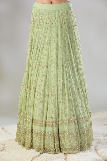 Buy Astha Narang Green Net Cut Work, Sequins Sweetheart Neck Heavy Jaal Lehenga Set Online at Aza Fashions Buy_Astha Narang_Green Net Cut Work, Sequins Sweetheart Neck Heavy Jaal Lehenga Set _Online_at_Aza_Fashions