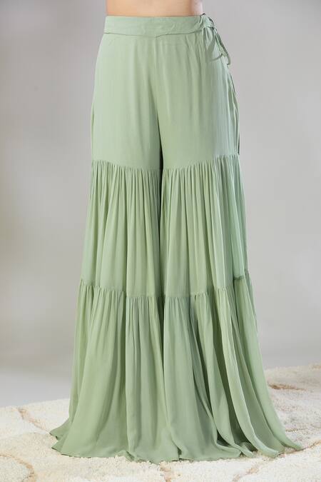 Astha Narang Green Georgette Sequins, Embroidery V-neck Floral Front Open Jacket Kurta Set at Aza Fashions Astha Narang_Green Georgette Sequins, Embroidery V-neck Floral Front Open Jacket Kurta Set _at_Aza_Fashions