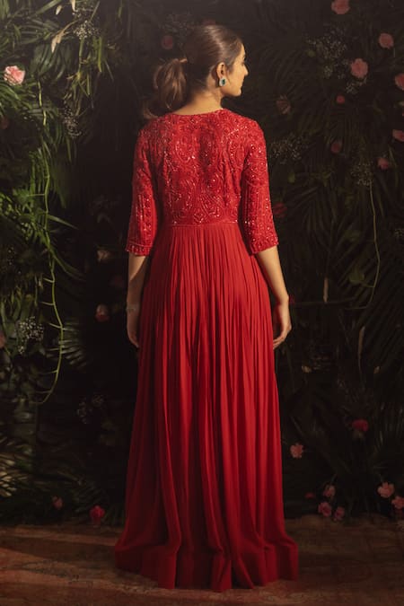 Samatvam By Anjali Bhaskar Red Georgette Beads, Cut Work Aaira Paisley Embroidered Anarkali With Dupatta Online at Aza Fashions Samatvam By Anjali Bhaskar_Red Georgette Beads, Cut Work Aaira Paisley Embroidered Anarkali With Dupatta _Online_at_Aza_Fashions