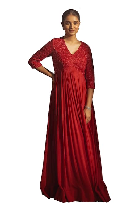 Samatvam By Anjali Bhaskar Red Georgette Beads, Cut Work Aaira Paisley Embroidered Anarkali With Dupatta at Aza Fashions Samatvam By Anjali Bhaskar_Red Georgette Beads, Cut Work Aaira Paisley Embroidered Anarkali With Dupatta _at_Aza_Fashions