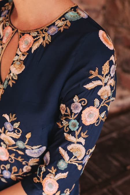 Buy Samatvam By Anjali Bhaskar Blue Georgette Embroidery Keyhole Neck Nura Floral Kurta Lehenga Set Buy_Samatvam By Anjali Bhaskar_Blue Georgette Embroidery Keyhole Neck Nura Floral Kurta Lehenga Set