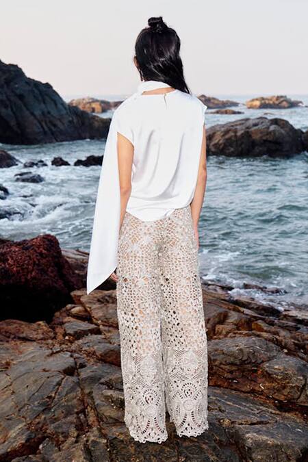 Shop_Dash And Dot_Rose Gold 100% Embroidered Lace Pant _at_Aza_Fashions