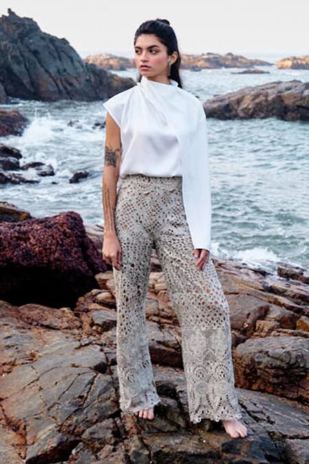 Shop_Dash And Dot_Rose Gold 100% Embroidered Lace Pant _Online_at_Aza_Fashions