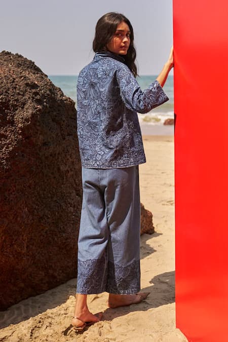 Dash And Dot Floral Embroidered Denim Top & Pant Set