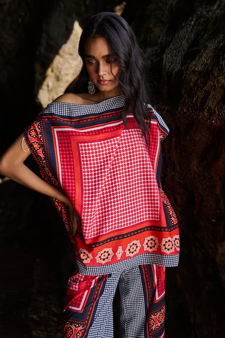 Shop Dash And Dot Multi Color Round Neck Geometric Print Top And Pant Set Online at Aza Fashions Shop_Dash And Dot_Multi Color Round Neck Geometric Print Top And Pant Set _Online_at_Aza_Fashions