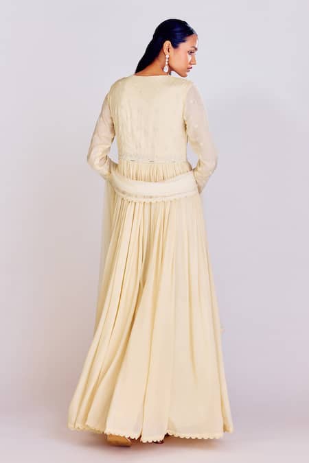 Basanti - Kapde Aur Koffee Flower Embroidered Anarkali With Dupatta 