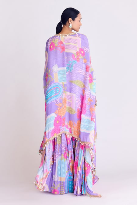 Basanti - Kapde Aur Koffee Floral Abstract Pattern Cape & Skirt Set 