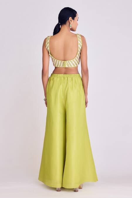 Shop Basanti - Kapde Aur Koffee Green Tissue Sequins, Embroidery Ruffled Cape Sharara Set Online at Aza Fashions Shop_Basanti - Kapde Aur Koffee_Green Tissue Sequins, Embroidery Ruffled Cape Sharara Set _Online_at_Aza_Fashions