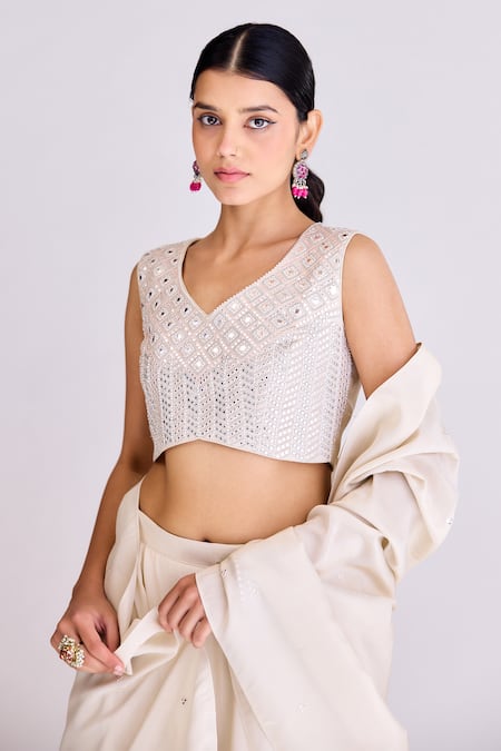 Buy Basanti - Kapde Aur Koffee Ivory Tissue Mirrors, Gota Patti, Embroidery V-neck Blouse Skirt Set Online at Aza Fashions Buy_Basanti - Kapde Aur Koffee_Ivory Tissue Mirrors, Gota Patti, Embroidery V-neck Blouse Skirt Set _Online_at_Aza_Fashions