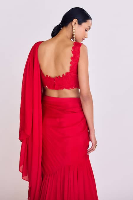 Basanti - Kapde Aur Koffee Ruffle Pre-Draped Saree With Embroidered Blouse 