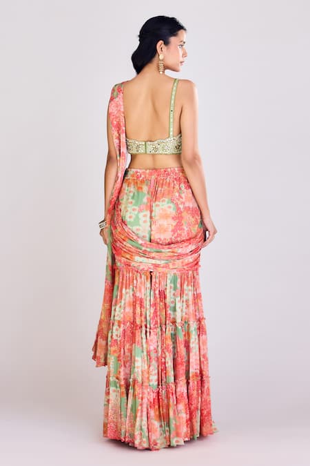 Basanti - Kapde Aur Koffee Printed Sharara Saree With Blouse 