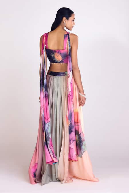 Basanti - Kapde Aur Koffee Floral Print Two Tone Lehenga Set 