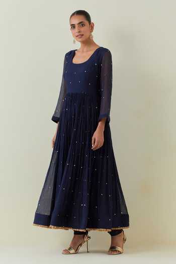 Buy Ikshita Choudhary Blue Chanderi Sequins, Fringe Round Neck Embroidered Anarkali Churidar Set Online at Aza Fashions Buy_Ikshita Choudhary_Blue Chanderi Sequins, Fringe Round Neck Embroidered Anarkali Churidar Set _Online_at_Aza_Fashions