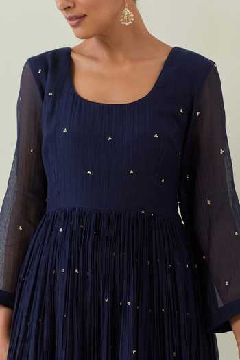 Ikshita Choudhary Blue Chanderi Sequins, Fringe Round Neck Embroidered Anarkali Churidar Set at Aza Fashions Ikshita Choudhary_Blue Chanderi Sequins, Fringe Round Neck Embroidered Anarkali Churidar Set _at_Aza_Fashions
