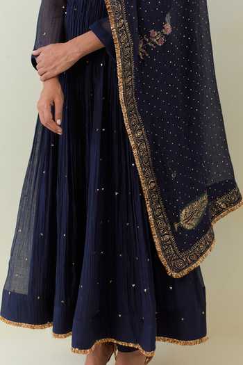 Buy Ikshita Choudhary Blue Chanderi Sequins, Fringe Round Neck Embroidered Anarkali Churidar Set Buy_Ikshita Choudhary_Blue Chanderi Sequins, Fringe Round Neck Embroidered Anarkali Churidar Set