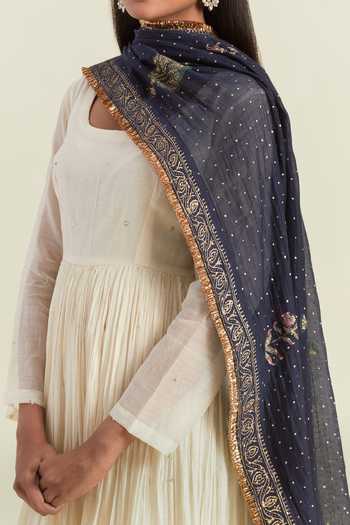 Buy Ikshita Choudhary White Chanderi Sequins, Embroidery V-neck Fringe Lace Anarkali Churidar Set Buy_Ikshita Choudhary_White Chanderi Sequins, Embroidery V-neck Fringe Lace Anarkali Churidar Set