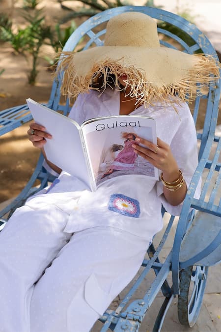 Buy Gulaal White Cotton Embroidered Patchwork Notch Collar Pocket Shirt And Pant Set Online at Aza Fashions Buy_Gulaal_White Cotton Embroidered Patchwork Notch Collar Pocket Shirt And Pant Set _Online_at_Aza_Fashions