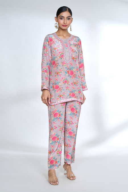 Gopi Vaid Floral Print Top & Pant Set 