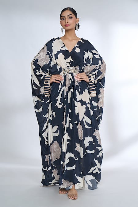 Gopi Vaid Floral Print Draped Kaftan 