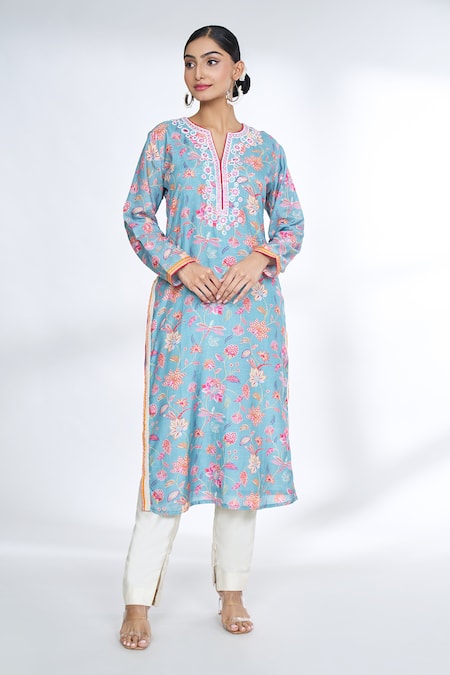 Gopi Vaid Floral Print Straight Kurta 