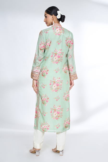 Gopi Vaid Flower Print Straight Kurta 