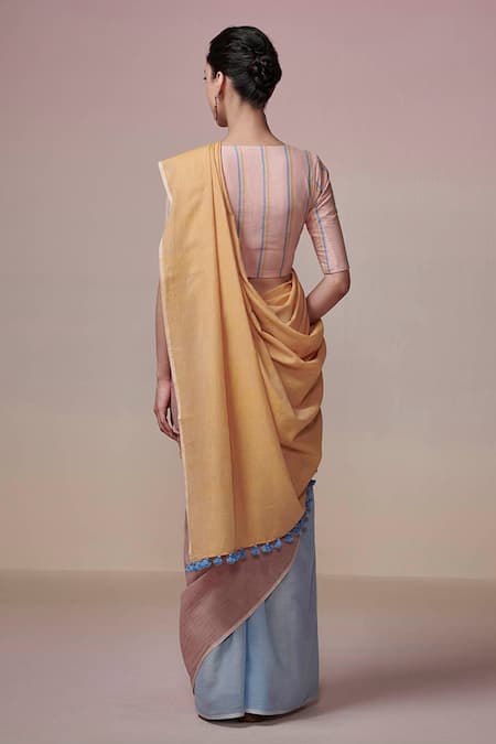 Dressfolk Color Block Handloom Saree with Running Blouse 
