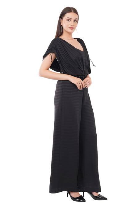 Buy Anjali Kanwar Black Polyester Embellished Crystal Geometric Pattern Draped Jumpsuit With Belt Online at Aza Fashions Buy_Anjali Kanwar_Black Polyester Embellished Crystal Geometric Pattern Draped Jumpsuit With Belt _Online_at_Aza_Fashions