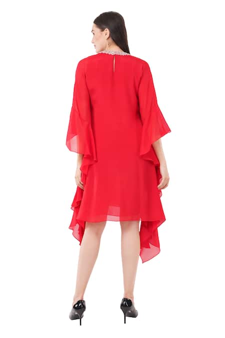 Shop Anjali Kanwar Red Viscose Embellished Crystal Round Sequin Kaftan at Aza Fashions Shop_Anjali Kanwar_Red Viscose Embellished Crystal Round Sequin Kaftan _at_Aza_Fashions