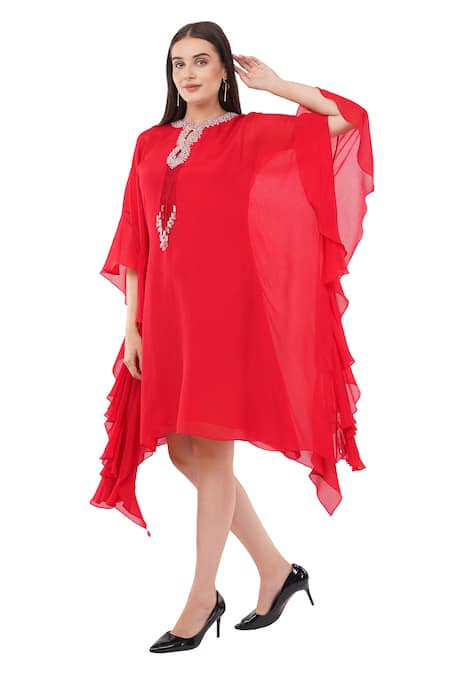Anjali Kanwar Red Viscose Embellished Crystal Round Sequin Kaftan Online at Aza Fashions Anjali Kanwar_Red Viscose Embellished Crystal Round Sequin Kaftan _Online_at_Aza_Fashions