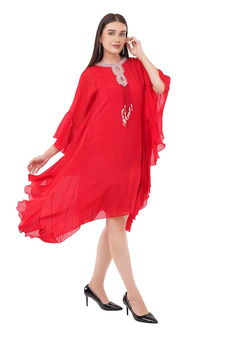 Buy Anjali Kanwar Red Viscose Embellished Crystal Round Sequin Kaftan Online at Aza Fashions Buy_Anjali Kanwar_Red Viscose Embellished Crystal Round Sequin Kaftan _Online_at_Aza_Fashions