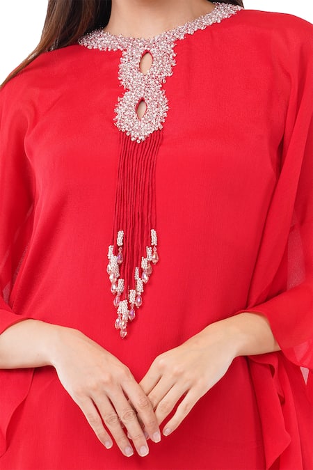 Shop Anjali Kanwar Red Viscose Embellished Crystal Round Sequin Kaftan Online at Aza Fashions Shop_Anjali Kanwar_Red Viscose Embellished Crystal Round Sequin Kaftan _Online_at_Aza_Fashions