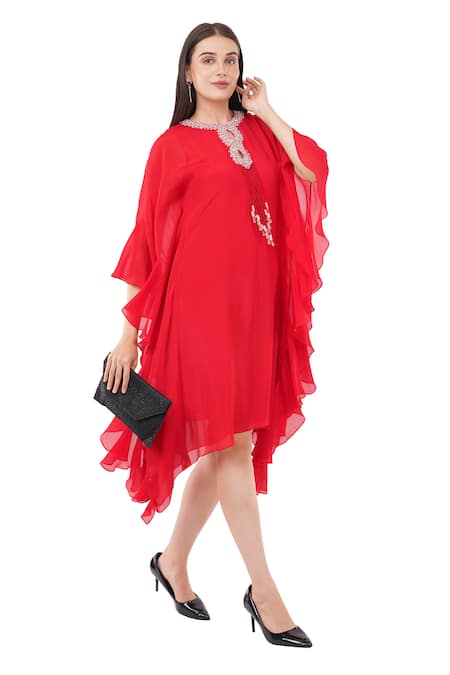 Anjali Kanwar Red Viscose Embellished Crystal Round Sequin Kaftan at Aza Fashions Anjali Kanwar_Red Viscose Embellished Crystal Round Sequin Kaftan _at_Aza_Fashions