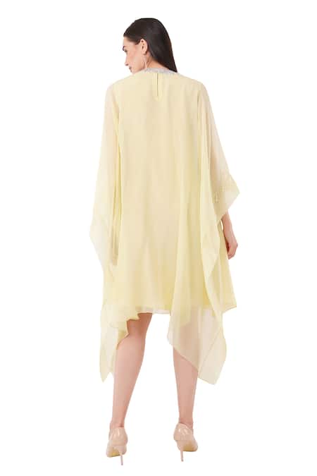 Shop Anjali Kanwar Yellow Viscose Embellished Crystal Round Pastel Kaftan at Aza Fashions Shop_Anjali Kanwar_Yellow Viscose Embellished Crystal Round Pastel Kaftan _at_Aza_Fashions