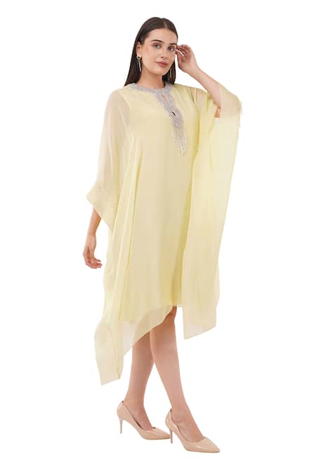 Buy Anjali Kanwar Yellow Viscose Embellished Crystal Round Pastel Kaftan Online at Aza Fashions Buy_Anjali Kanwar_Yellow Viscose Embellished Crystal Round Pastel Kaftan _Online_at_Aza_Fashions
