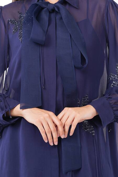 Anjali Kanwar Blue Viscose Embellished Sequin Shirt Collar Floral With Pant at Aza Fashions Anjali Kanwar_Blue Viscose Embellished Sequin Shirt Collar Floral With Pant _at_Aza_Fashions