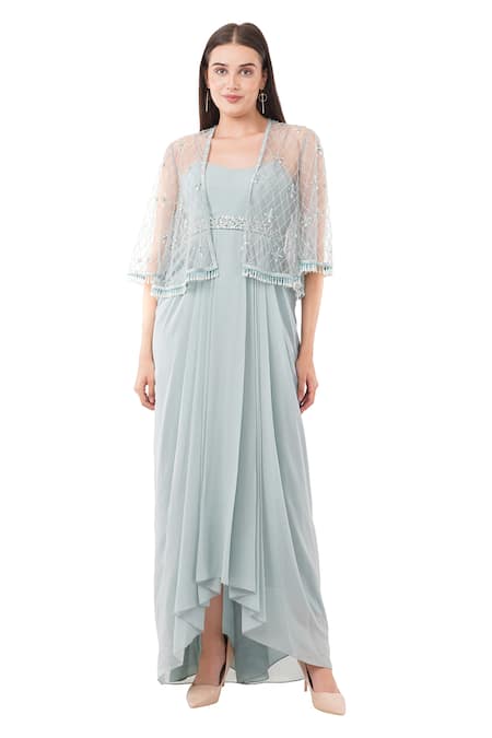 Anjali Kanwar Bead Pearl Embellished Cape With Draped Dress 