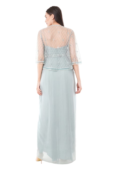 Anjali Kanwar Bead Pearl Embellished Cape With Draped Dress 