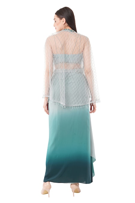 Anjali Kanwar Bead Pearl Embellished Jacket Draped Skirt Set 