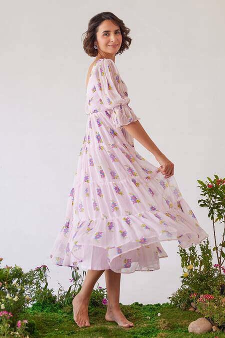 Buy Baise Gaba Pink Chiffon Embroidery Scoop Neck, Sweetheart Zoya Floral Print Tiered Dress Online at Aza Fashions Buy_Baise Gaba_Pink Chiffon Embroidery Scoop Neck, Sweetheart Zoya Floral Print Tiered Dress_Online_at_Aza_Fashions