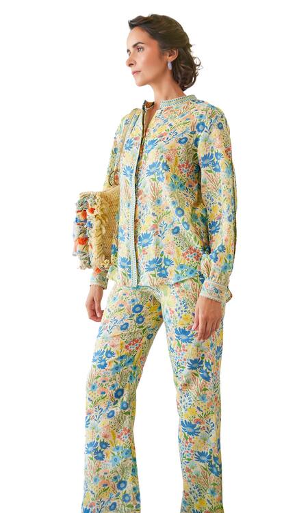Baise Gaba_Yellow Modal Flavia Floral Print Straight-fit Pant_Online_at_Aza_Fashions