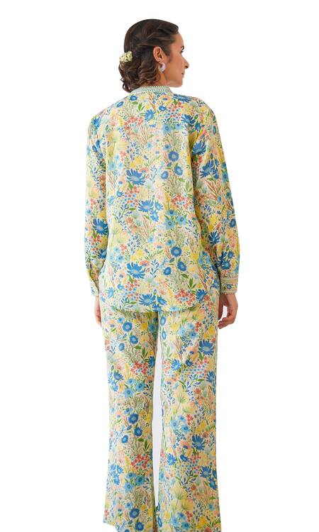 Buy_Baise Gaba_Yellow Modal Flavia Floral Print Straight-fit Pant_Online_at_Aza_Fashions