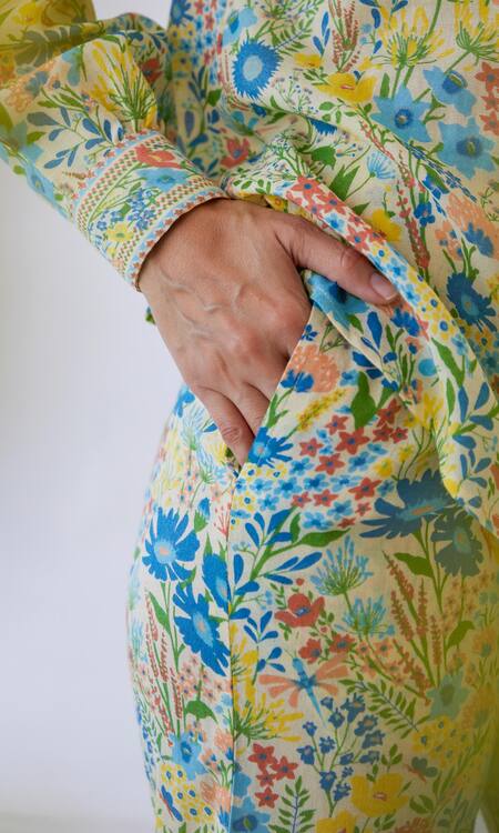 Shop_Baise Gaba_Yellow Modal Flavia Floral Print Straight-fit Pant_Online_at_Aza_Fashions