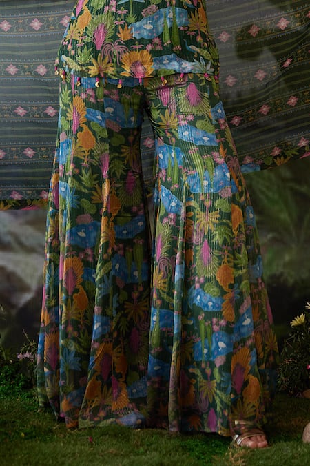 Baise Gaba Green Lurex, Chiffon Beads, Kauravi Floral Print Short Kurta Gharara Set Online at Aza Fashions Baise Gaba_Green Lurex, Chiffon Beads, Kauravi Floral Print Short Kurta Gharara Set _Online_at_Aza_Fashions