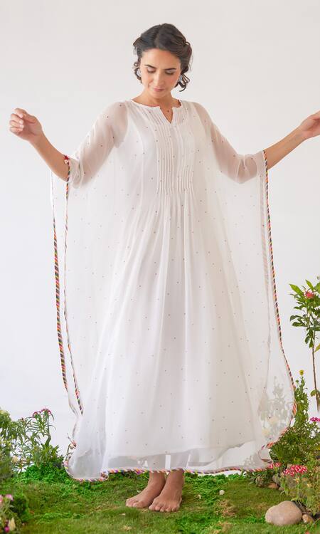 Buy Baise Gaba White Chiffon Cut Work, Beads Keyhole Neck Raahat Floral Print Kaftan Online at Aza Fashions Buy_Baise Gaba_White Chiffon Cut Work, Beads Keyhole Neck Raahat Floral Print Kaftan _Online_at_Aza_Fashions