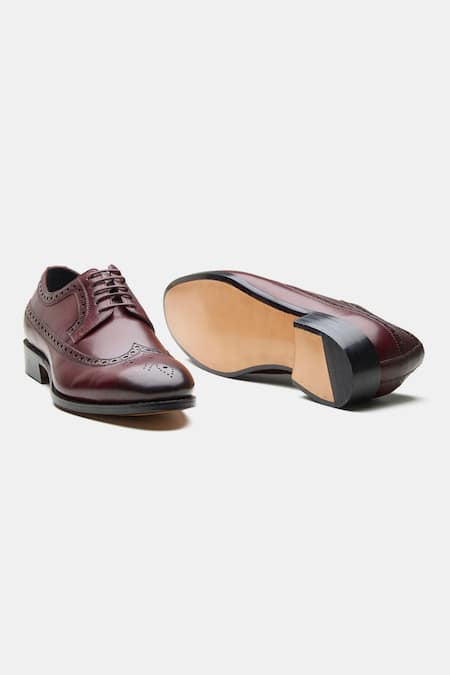 Shop Kozasko Maroon Goodyear Welted Longwing Blucher Shoes at Aza Fashions Shop_Kozasko_Maroon Goodyear Welted Longwing Blucher Shoes _at_Aza_Fashions