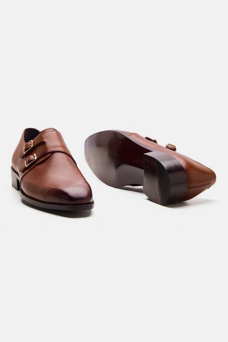 Kozasko_Brown Goodyear Welted Double Strap Monks _Online_at_Aza_Fashions