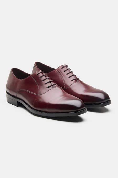 Kozasko Maroon Goodyear Welted Chisel Toe Oxford Shoes 