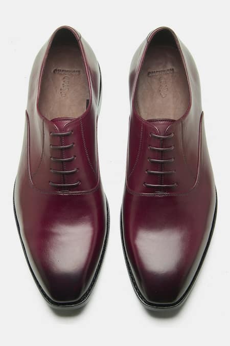 Shop Kozasko Maroon Goodyear Welted Chisel Toe Oxford Shoes at Aza Fashions Shop_Kozasko_Maroon Goodyear Welted Chisel Toe Oxford Shoes _at_Aza_Fashions