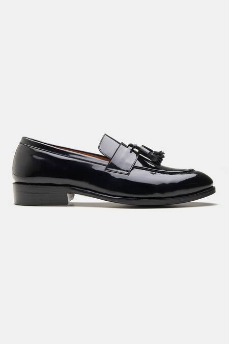 Kozasko Black Goodyear Welted Patent Tassel Loafers Online at Aza Fashions Kozasko_Black Goodyear Welted Patent Tassel Loafers _Online_at_Aza_Fashions